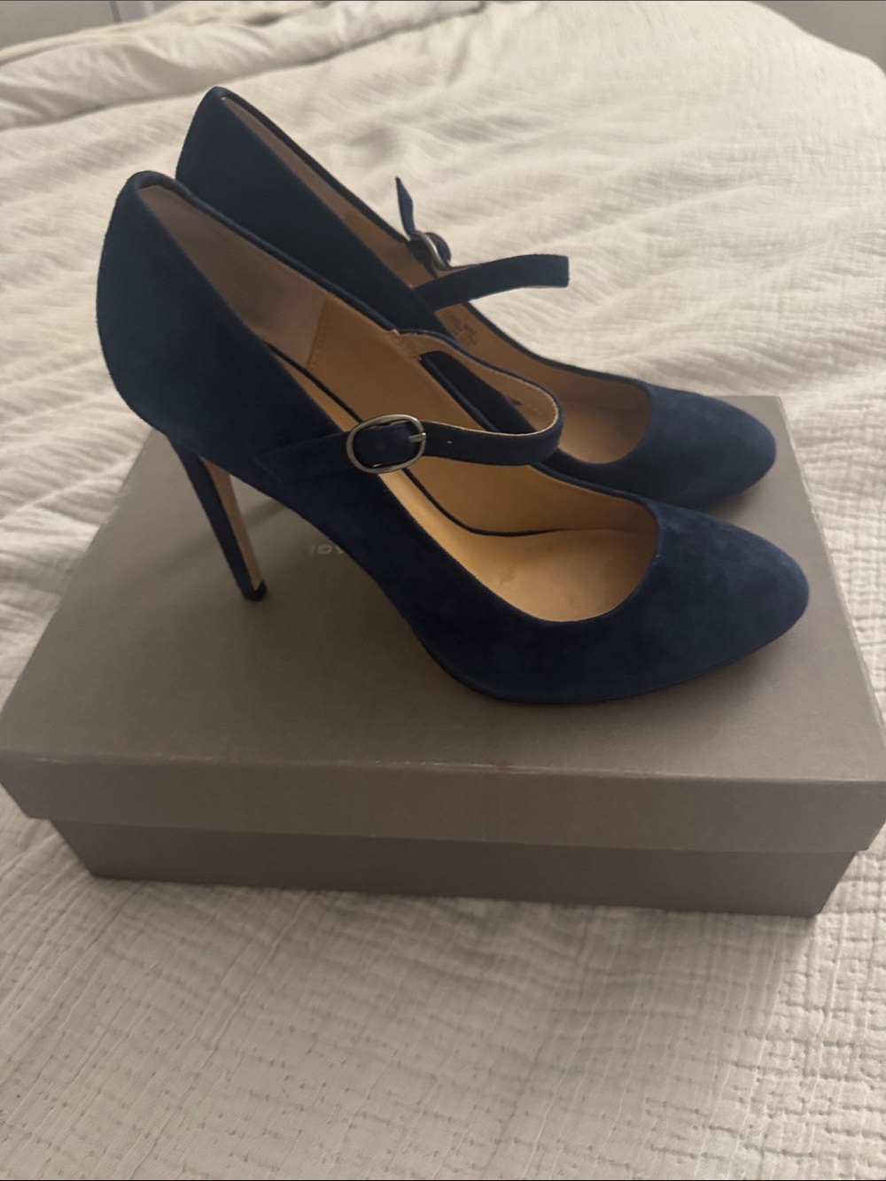 Halston Heritage Navy Suede Mary Jane Pumps - Picture 1 of 5